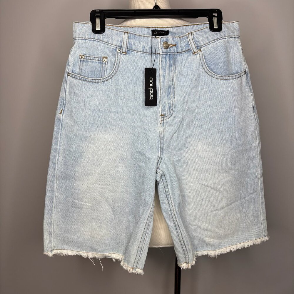 Boohoo - Faded Fray Hem Longline Denim Jorts